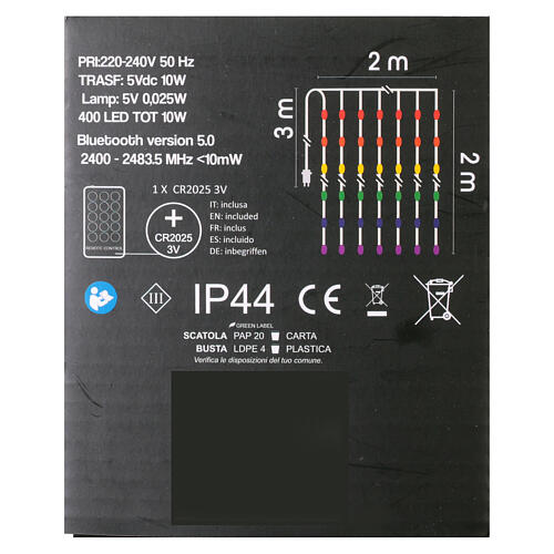 Cortina 400 LEDs 2x2 m com controle remoto e app interior/exterior 6