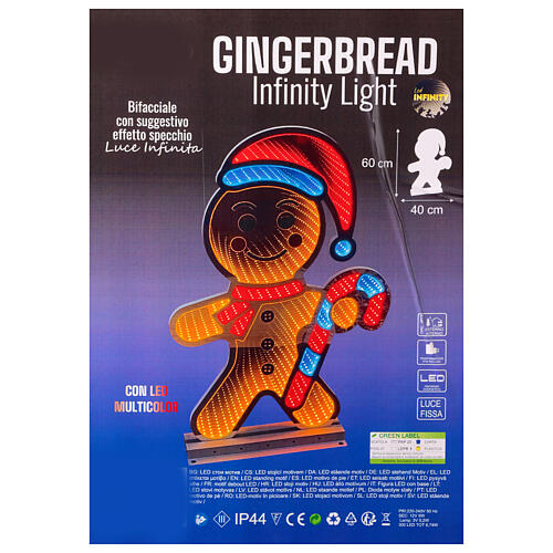 Weihnachtliches Lebkuchenmännchen, Infinity Light, 60 cm, multicolor LEDs, beidseitig, innen/außen 3