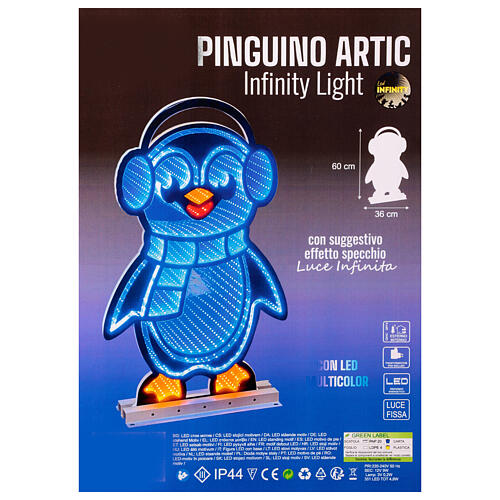 Infinity Light Christmas penguin, multicoloured LEDs, indoor/outdoor, 24 in 3