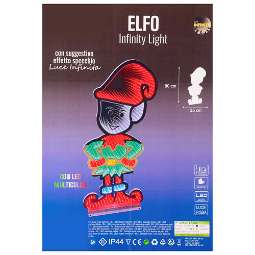 Christmas elf with Infinity Light, multicoloured LEDs, indoor/outdoor, 32 in 3