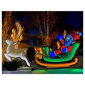 Père Noël avec traineau et renne Infinity Light LEDs multicolores pour intérieur extérieur 100 cm