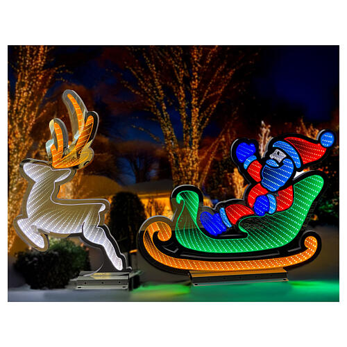 Père Noël avec traineau et renne Infinity Light LEDs multicolores pour intérieur extérieur 100 cm 1