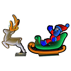 Santa Claus with sleigh and reindeer infinity light multicolored LED internal use 100 cm