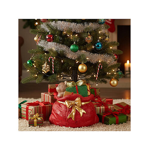 Base per albero Natale sacco rosso con regali 40x30x35 cm 2