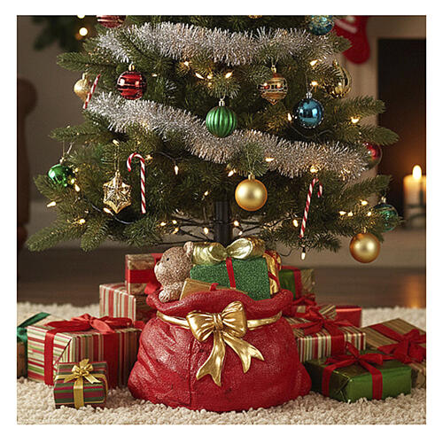 Base per albero Natale 120-180 cm sacco rosso con regali 45x40x30 cm 5