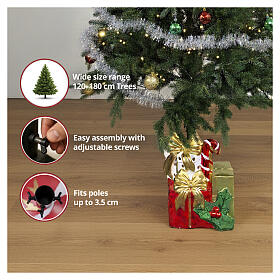 Christmas tree base with gold bows and holly gifts, 14x12x18 in