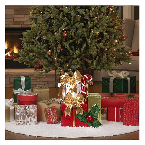 Base para árbol Navidad regalos lazos dorados y acebo 35x28x45 cm 2
