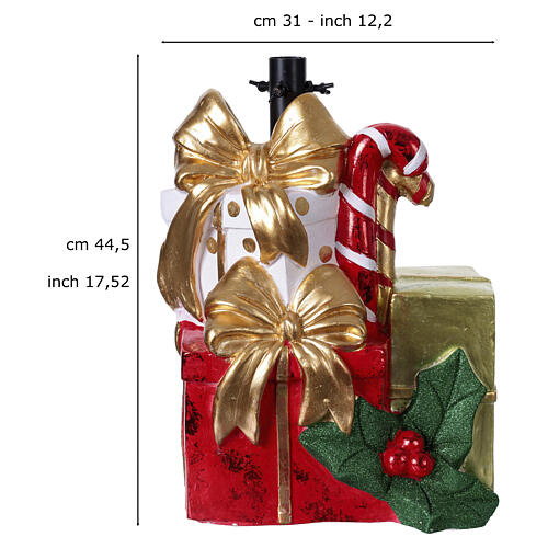 Base para árbol Navidad regalos lazos dorados y acebo 35x28x45 cm 3