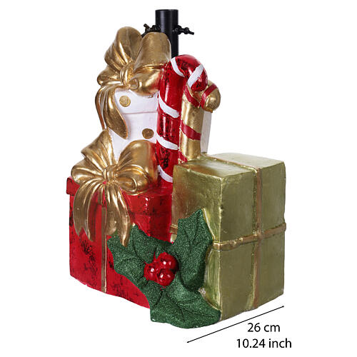 Base para árbol Navidad regalos lazos dorados y acebo 35x28x45 cm 4