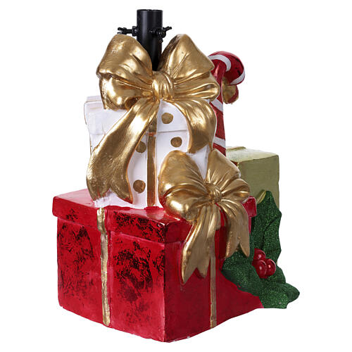 Base para árbol Navidad regalos lazos dorados y acebo 35x28x45 cm 6