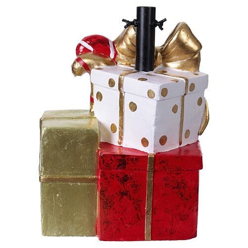 Base para árbol Navidad regalos lazos dorados y acebo 35x28x45 cm 7