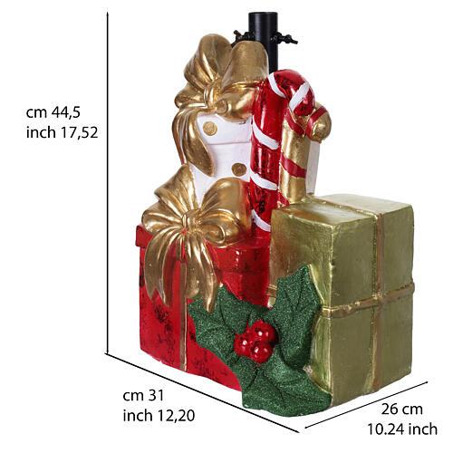 Base pour sapin de Noël 120-180 cm, cadeaux, nœuds dorés et houx 45x30x25 cm 3