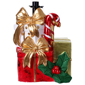 Base per albero Natale regali fiocchi oro e agrifoglio 35x30x45 cm