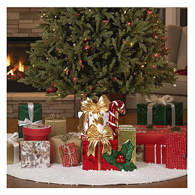 Base per albero Natale regali fiocchi oro e agrifoglio 35x30x45 cm