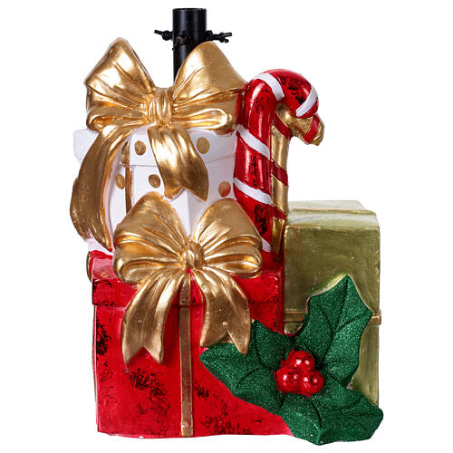 Base per albero Natale regali fiocchi oro e agrifoglio 35x30x45 cm 1