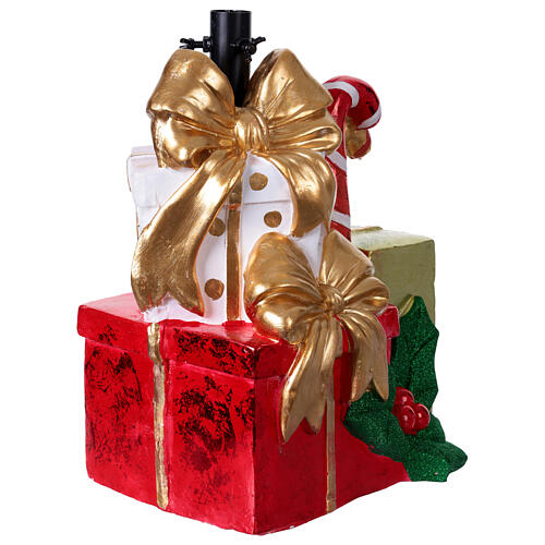 Base per albero Natale regali fiocchi oro e agrifoglio 35x30x45 cm 4