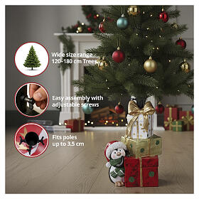Christmas tree base with gifts tower and penguin, 12x8x16 in