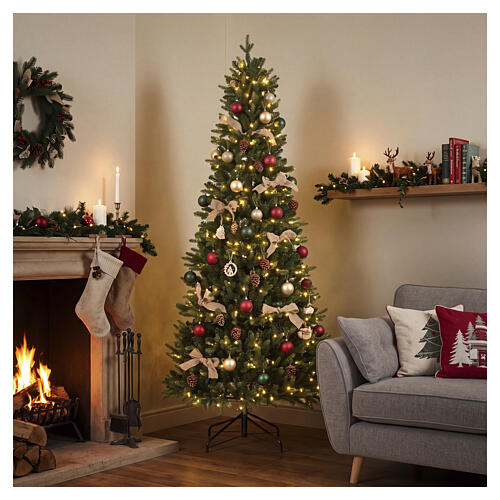 Sapin POP-UP pré-éclairé 200 LEDs blanc chaud 180 cm Slim Poly mod. Poissons 4