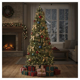 Künstlicher Weihnachtsbaum, Modell Pesci, Slim, mit vormontierter LED-Beleuchtung – 210 cm, grün, 300 LEDs, POP-UP-System, Materialmix Poly / PVC