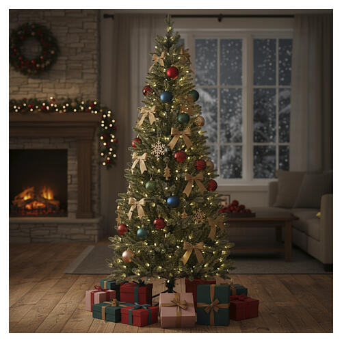 Künstlicher Weihnachtsbaum, Modell Pesci, Slim, mit vormontierter LED-Beleuchtung – 210 cm, grün, 300 LEDs, POP-UP-System, Materialmix Poly / PVC 2