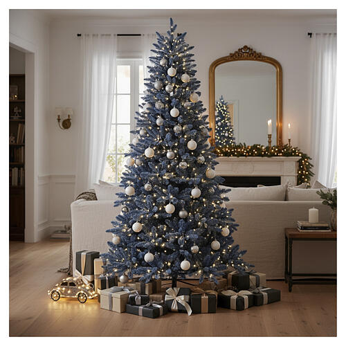 Künstlicher Weihnachtsbaum, Modell Ocean, beflockt, mit LED-Beleuchtung – 210 cm, blau, 320 LEDs, Materialmix Poly / PVC 4