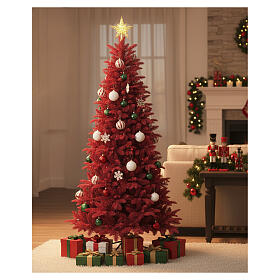 Red flocked slim Christmas tree, 70 in, Poly Feel Real and PVC