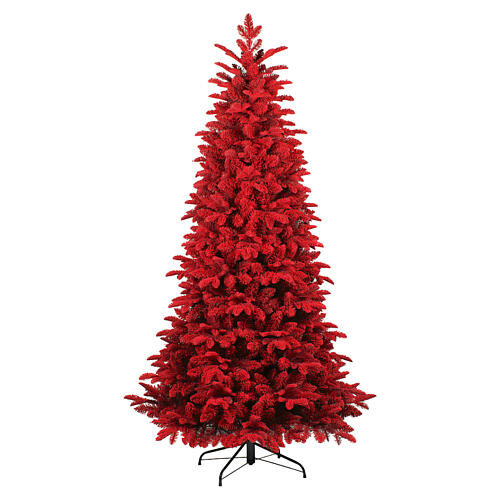 Red flocked slim Christmas tree, 70 in, Poly Feel Real and PVC 1