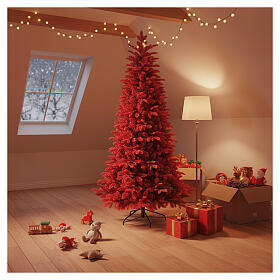 Albero di Natale Red 180 cm floccato rosso Poly Feel Real PVC slim