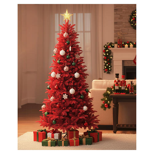 Albero di Natale Red 180 cm floccato rosso Poly Feel Real PVC slim 6