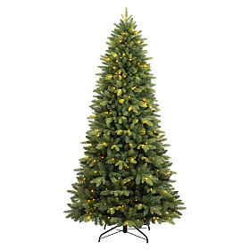 Albero di Natale Utah 210 cm 350 LED bianco caldo slim Poly verde