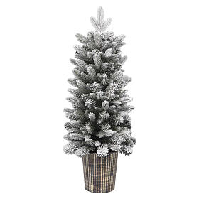 Árvore de Natal nevada pequena com vaso redondo 90 cm polietileno e PVC