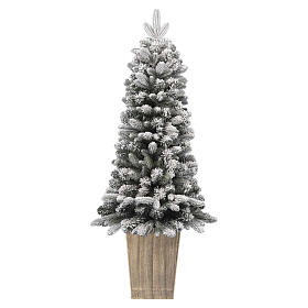 Albero di Natale pinetto floccato 120 cm vaso quadrato poly e pvc