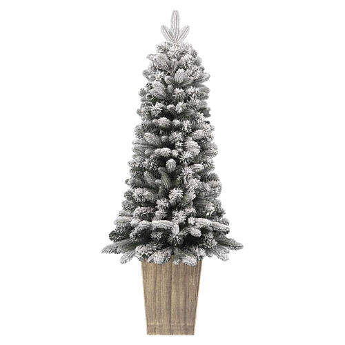 Albero di Natale pinetto floccato 120 cm vaso quadrato poly e pvc 1