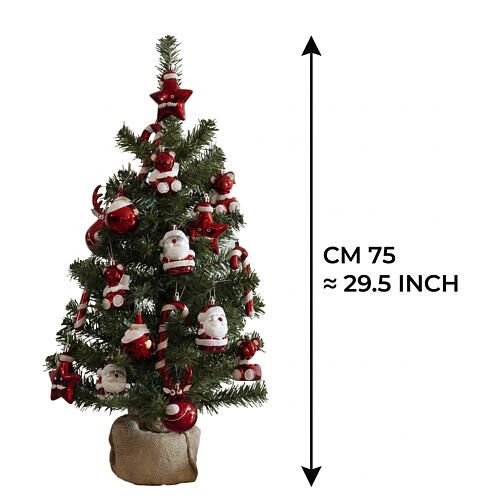 Albero di Natale mini decorato con 20 addobbi natalizi 75x40 cm 3