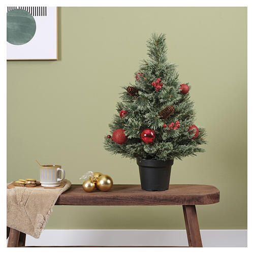 Árvore de Natal mini Cashmere com pinhas e bagas vermelhas 60x40 cm 2