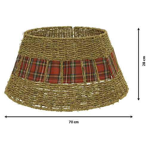 Woven Christmas tree base cover with tartan band for trees up to 95 in, 12x28 in 3