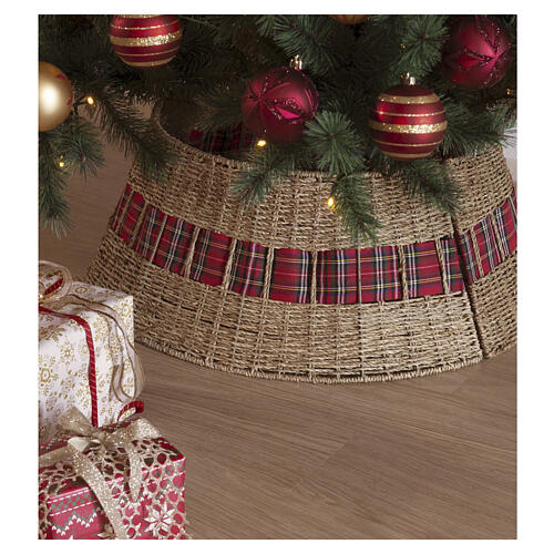 Cobertura para base de árvore de Natal trançada com faixa tartan para árvores até 240 cm 30x70 cm 2