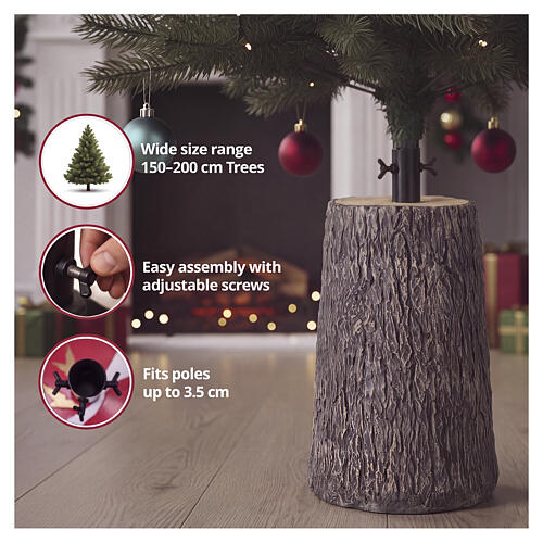Tall bark-effect Christmas tree trunk base, 24.4x14.2 in, for 59.1-78.7 in trees 2