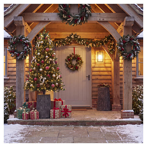 Base albero Natale tronco alto effetto corteccia 60x35 cm per alberi 150-200 cm 2