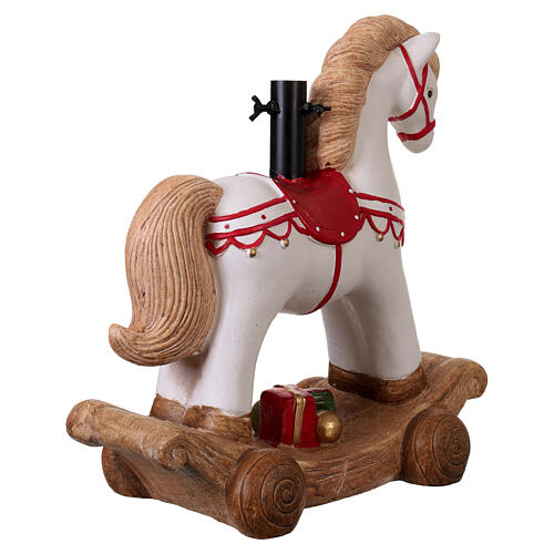 Base albero Natale cavallino bianco dipinto con sella rossa 50x50x25 cm per alberi 120-180 cm 4