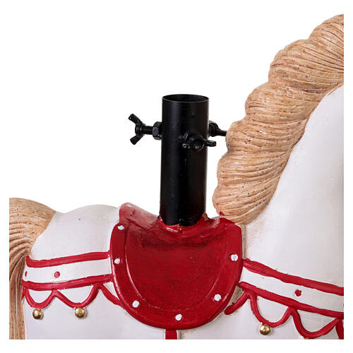 Base albero Natale cavallino bianco dipinto con sella rossa 50x50x25 cm per alberi 120-180 cm 5