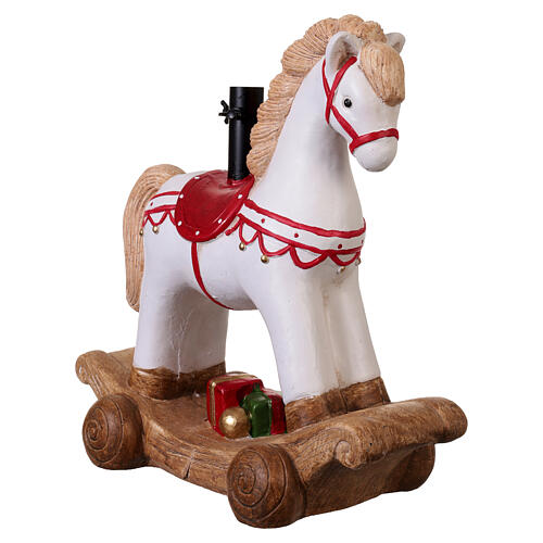 Base albero Natale cavallino bianco dipinto con sella rossa 50x50x25 cm per alberi 120-180 cm 6