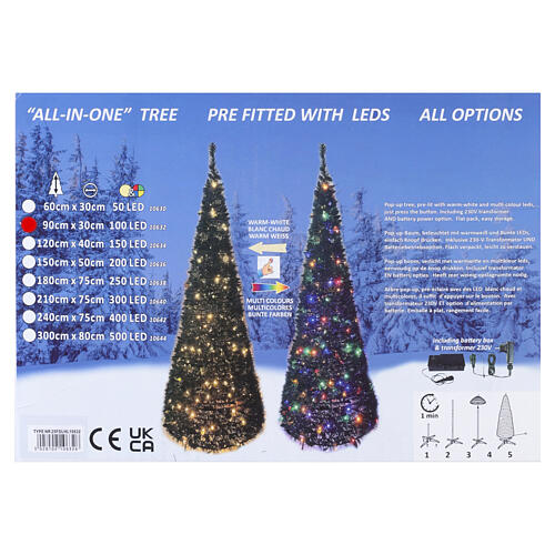 Árvore de Natal 90 cm POP-UP com 100 LEDs branco quente multicolor 9