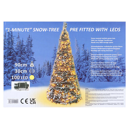 Pop-up snowy Christmas tree, 35 in with 100 warm white LEDs 8