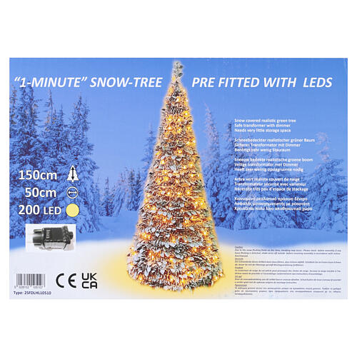 Sapin de Noël 150 cm effet neige avec 200 LEDs blanc chaud POP-UP 8