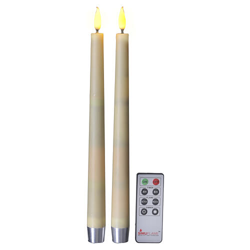Set 2 pz candele taper color avorio LED luce calda 29 cm 1