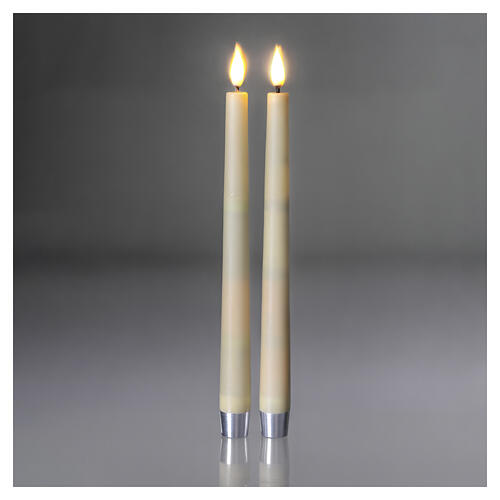 Set of 2 ivory LED taper candles warm light, 29 cm 3