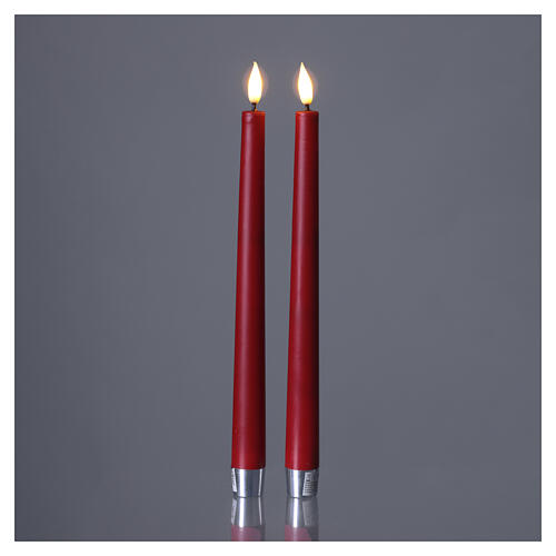 Caja 2 velas taper LED rojas luz cálida 29 cm 3