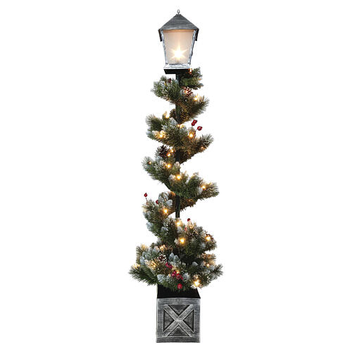 Addobbo natalizio lampione con pinetto 60 led e vaso quadrato 150 cm PVC PP 1