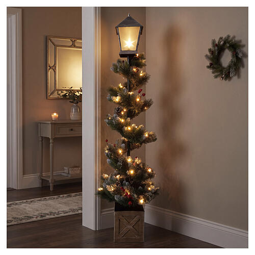 Addobbo natalizio lampione con pinetto 60 led e vaso quadrato 150 cm PVC PP 2